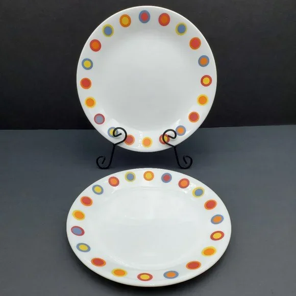 Corelle Hot Dots Lunch Plates Red Yellow Orange Blue Multicolored Circles